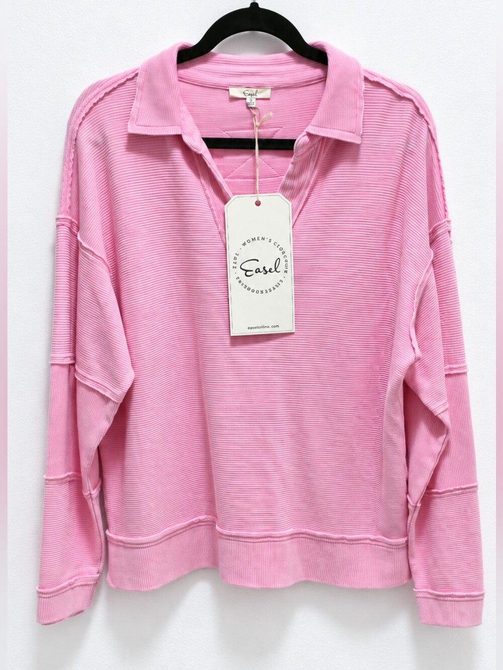 Easel Pink Ribbed Oversized Collared Pullover – Size Small NWT